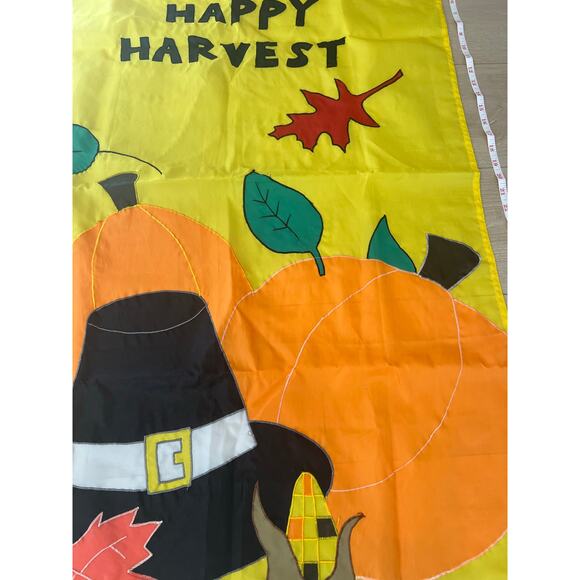Vintage Outdoor Porch Flag Thanksgiving Pilgrim Hat Happy Harvest Autumn JL - Picture 5 of 9